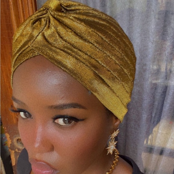 Handmade Gold Metallic Hair Turban Hair Cover - Protective Styling & Costume - Picture 2 of 7
